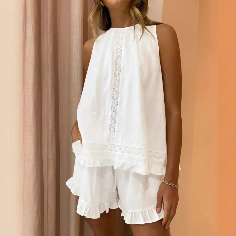 Elastic Lace Trim - Yeni Kadın Yazlık 2 Parça Takım