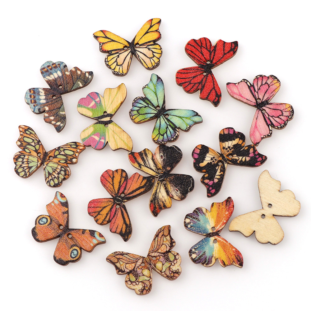 Embellishments For Scrapbooking - 50 adet Kelebek ahşap düğme karışık