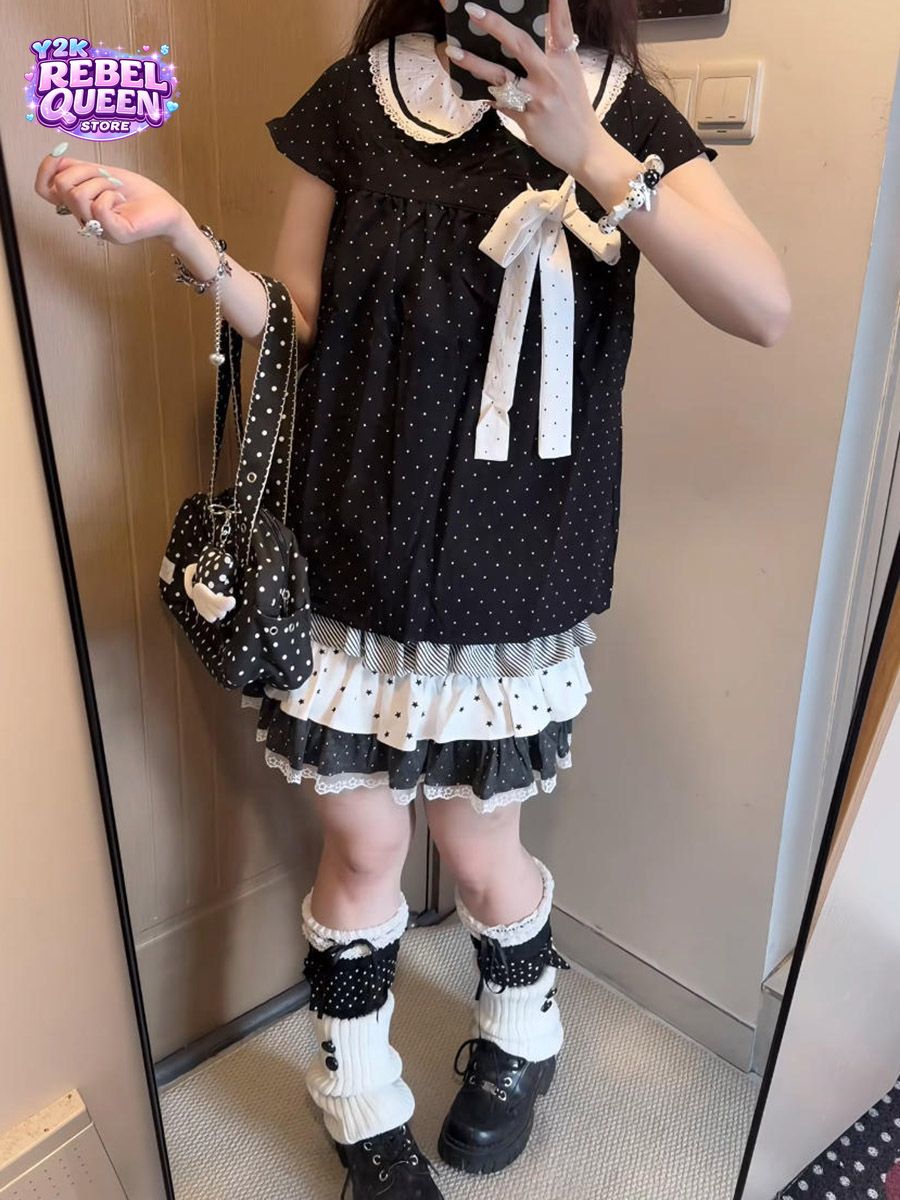 Elastic Lace Trim - Y2K Kawaii Japon Puantiyeli 2 Parça