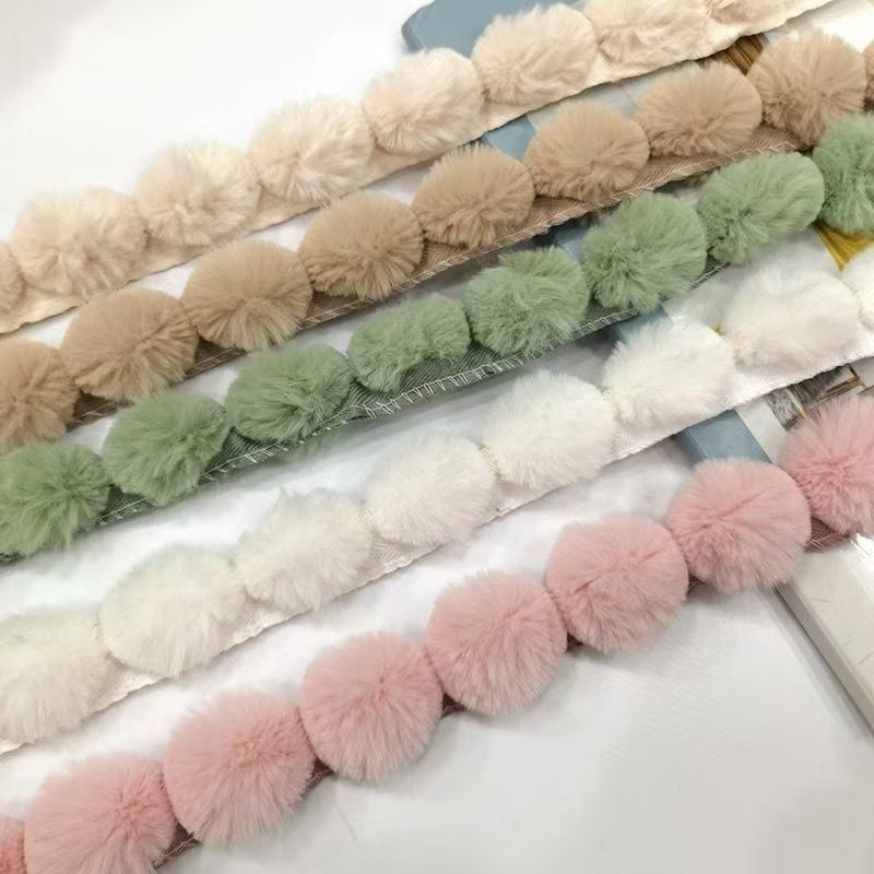 Fringe Ribbon Sewing - 3 cm Sahte Tavşan Kürkü Ponpon